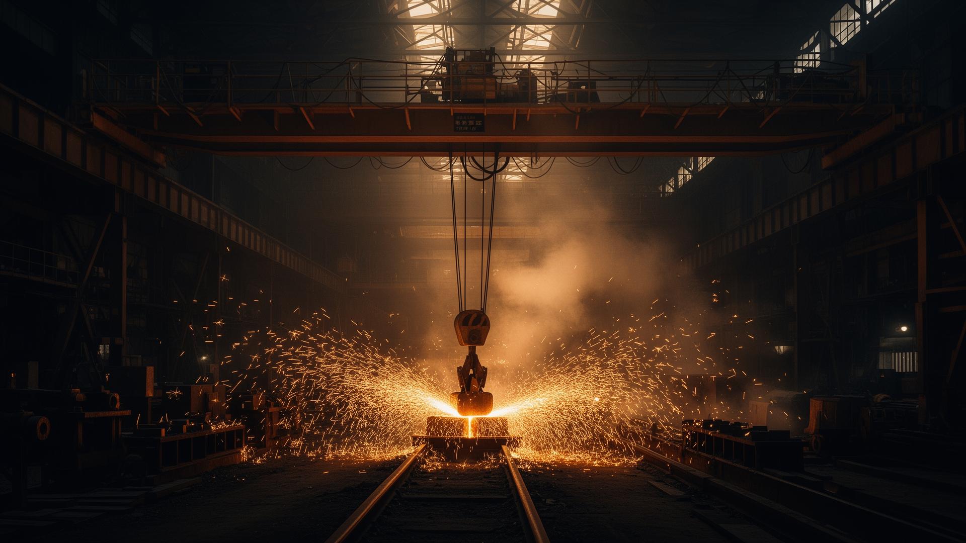 Industrial crane in steel factory